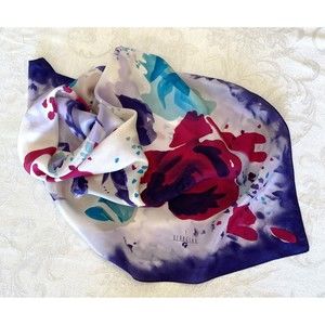 VTG Hand Rolled All Silk Vintage Georgiou Floral Silk Scarf 30x31 holiday gift